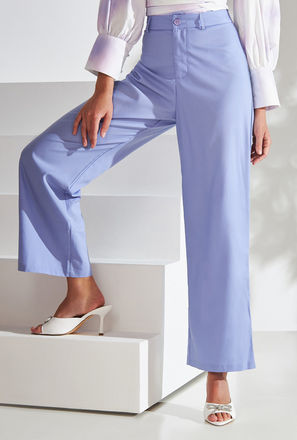 Solid Mid-Rise Pant with Button Closure and Belt Loops