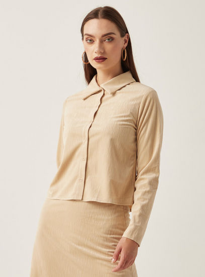 Textured Shirt with Long Sleeves and Button Closure-Shirts-image-1