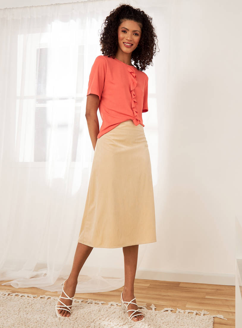 Textured Midi Skirt with Zip Closure-Midi-image-1