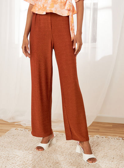 Solid Mid-Rise Pants with Elasticated Waistband-Pants-image-0