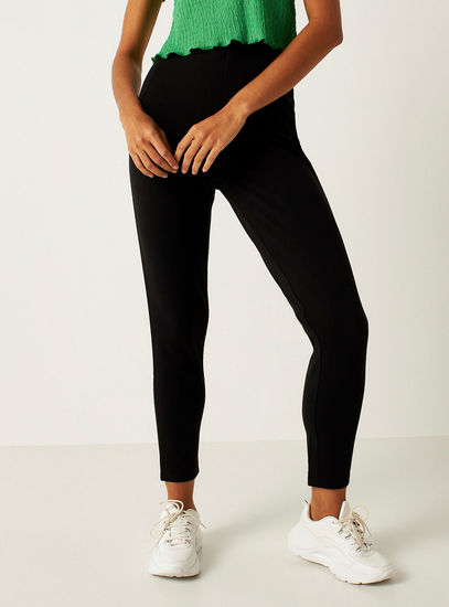 Solid Ankle Length Pants with Pockets