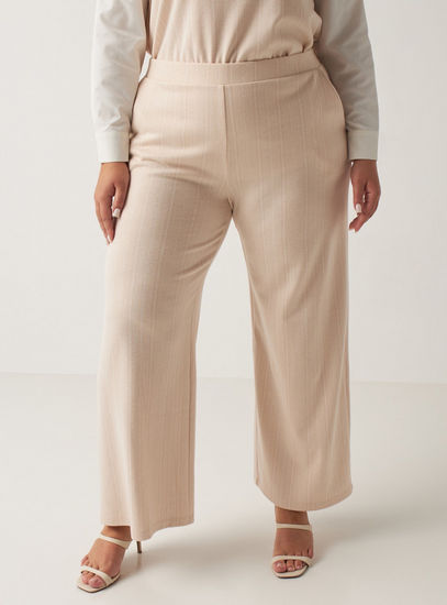 Striped Mid-Rise Pants with Elasticated Waistband and Pockets