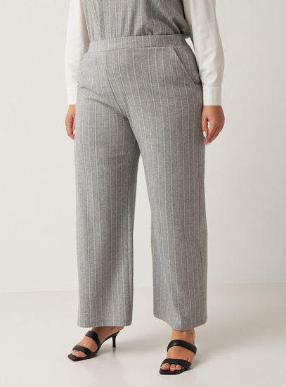 Striped Mid-Rise Pants with Elasticated Waistband and Pockets