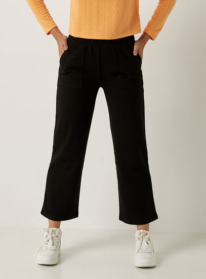 Solid Mid-Rise Pants with Drawstring Closure and Pockets-Pants-image-0
