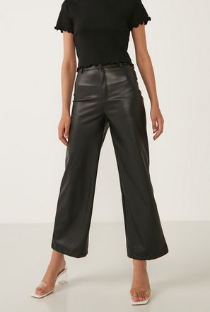 Solid Wide Leg Pants with Button Closure