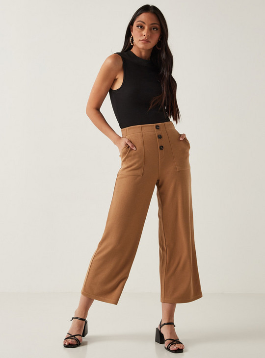 Ribbed Trousers with Patch Pockets and Elasticated Waistband