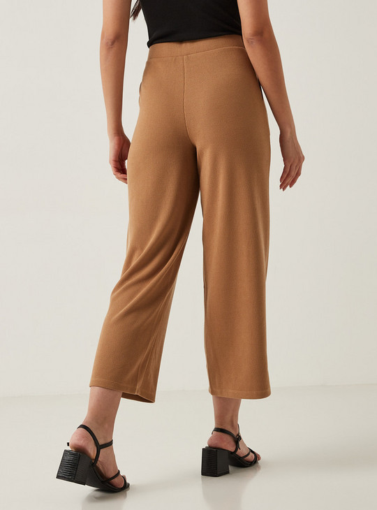 Ribbed Trousers with Patch Pockets and Elasticated Waistband