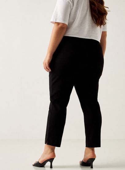 Solid Ponte Slim Fit Pants with Button Closure and Pockets