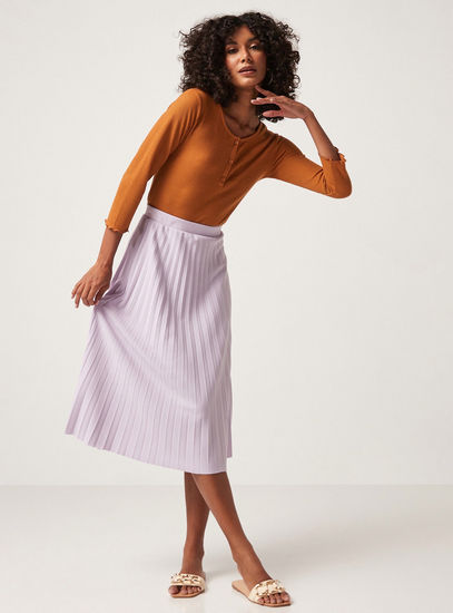 Solid Pleated Skirt with Elasticated Waistband