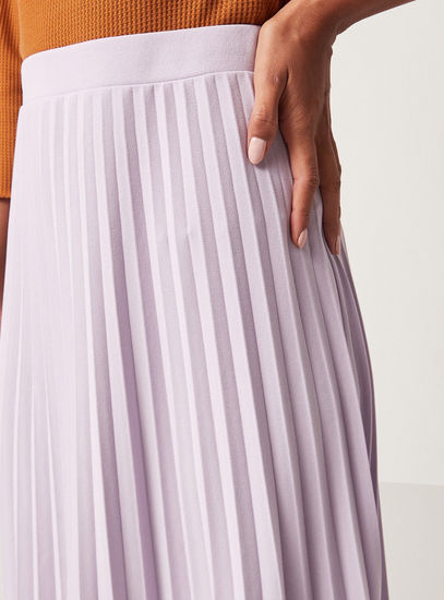 Solid Pleated Skirt with Elasticated Waistband