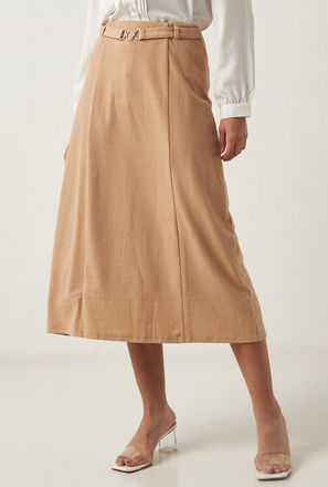 Textured Midi Skirt with Belt