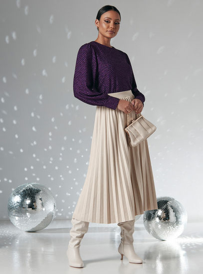 Solid Suede Midi Skirt with Pleats