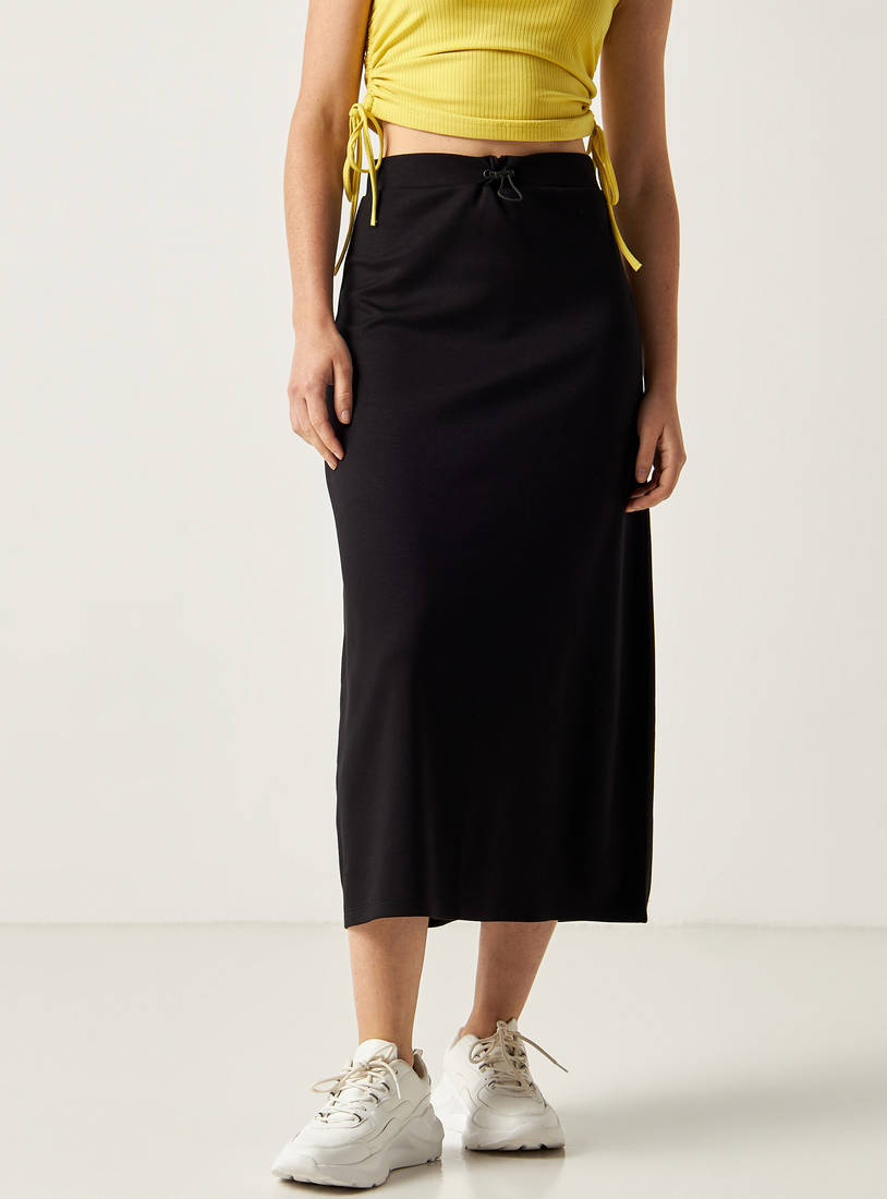 Solid Mid-Rise Midi Skirt with Toggle Closure-Midi-image-0