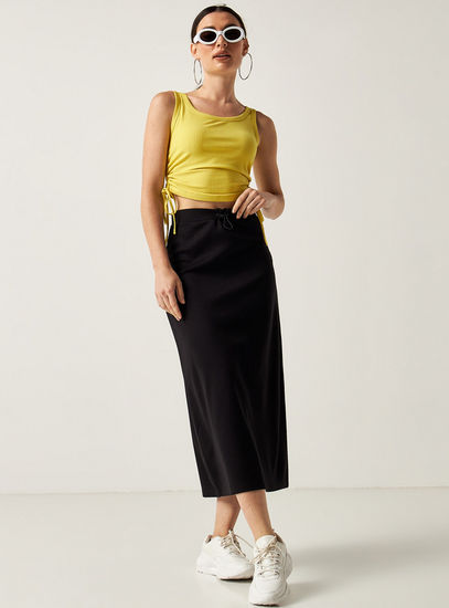 Solid Mid-Rise Midi Skirt with Toggle Closure