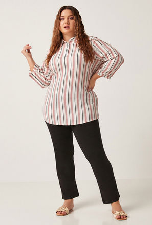 Striped Tunic with 3/4 Sleeves and Tie-Up Belt