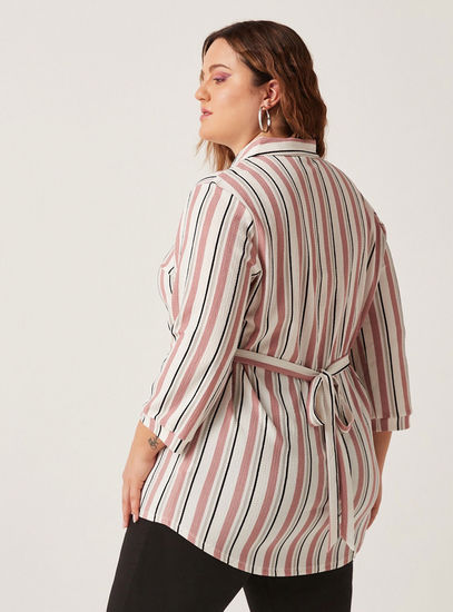 Striped Tunic with 3/4 Sleeves and Tie-Up Belt