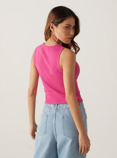 Solid Sleeveless Top with Cutout Detail