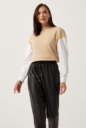 Textured High Neck Tabard Sweater with Long Sleeves