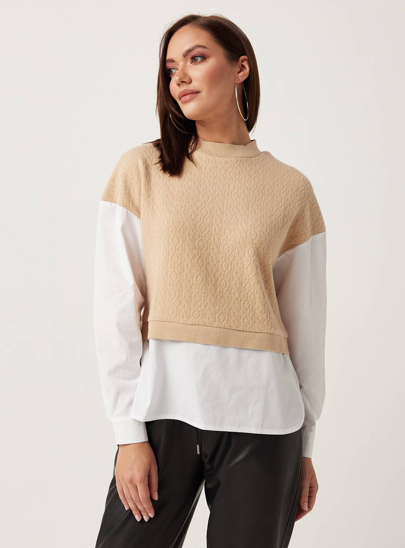 Textured High Neck Tabard Sweater with Long Sleeves-Sweaters & Cardigans-image-1