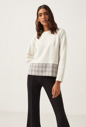 Panelled Jumper with Crew Neck and Long Sleeves