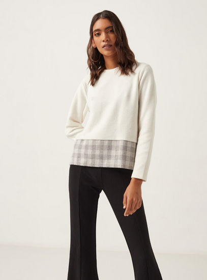 Panelled Jumper with Crew Neck and Long Sleeves-Sweaters & Cardigans-image-0
