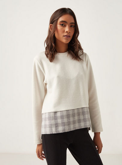 Panelled Jumper with Crew Neck and Long Sleeves-Sweaters & Cardigans-image-1