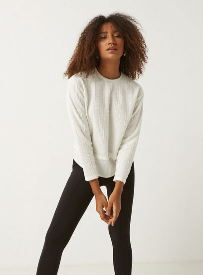 Textured Twofer Sweater with Long Sleeves-Sweaters & Cardigans-image-0