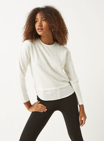 Textured Twofer Sweater with Long Sleeves-Sweaters & Cardigans-image-1