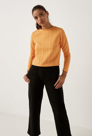 Jacquard Crew Neck Top with Long Sleeves