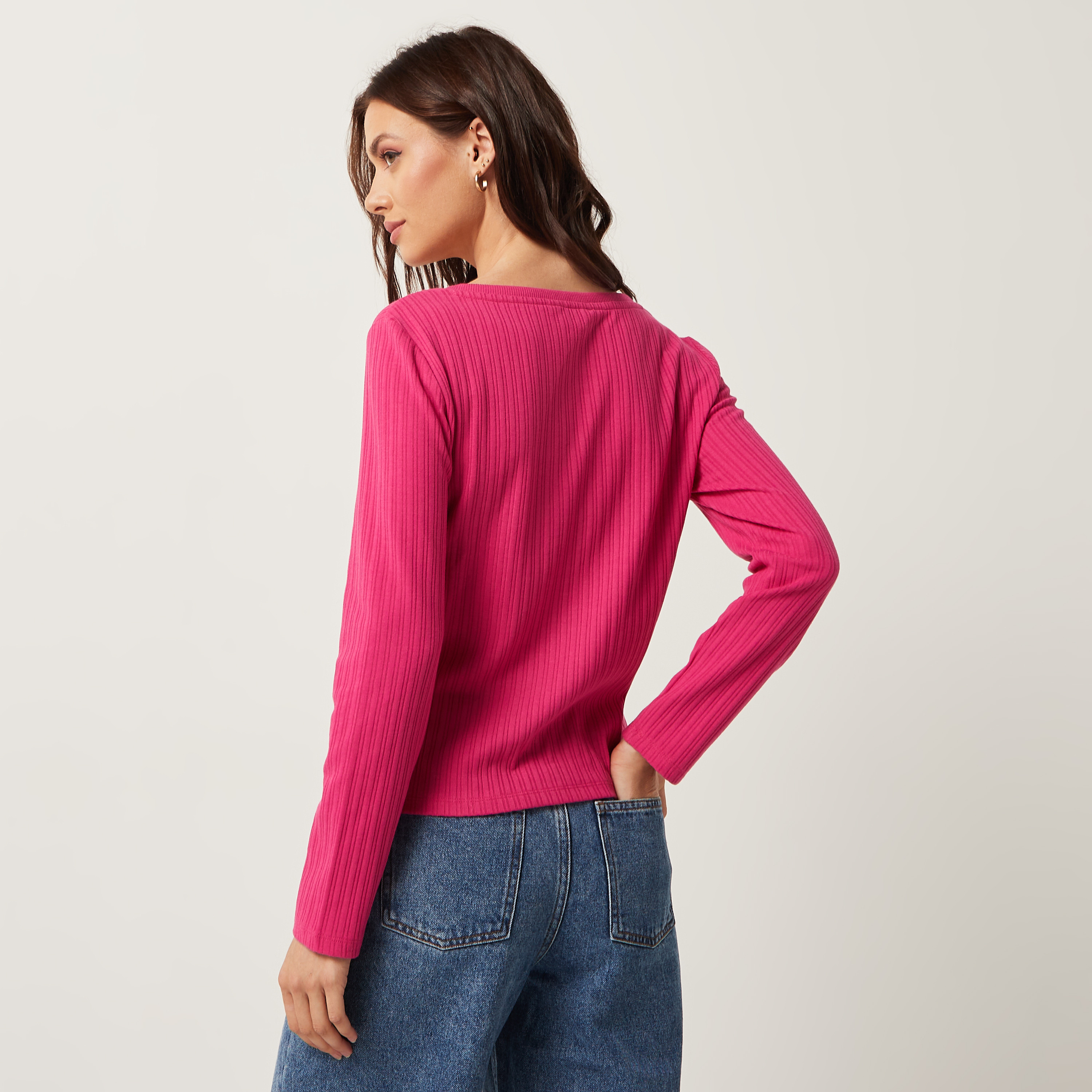 Shop Solid Square Neck Top with Long Sleeves Online | Max Egypt