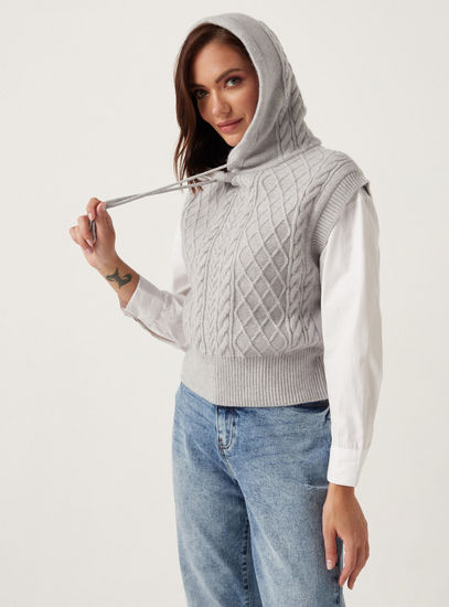 Textured Sleeveless Sweater with Hood-Sweaters & Cardigans-image-1