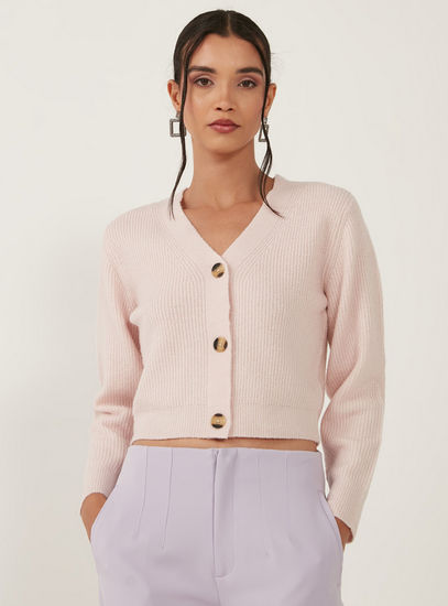 Ribbed Cardigan with Long Sleeves and Button Closure-Sweaters & Cardigans-image-1