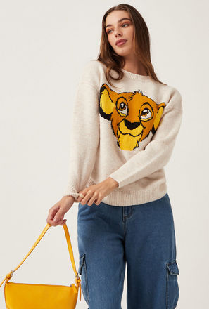 Simba Print Sweater with Crew Neck and Long Sleeves