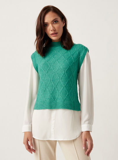 Textured Sleeveless Sweater with High Neck-Sweaters & Cardigans-image-1