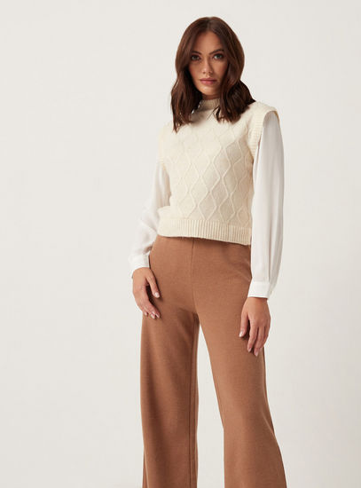 Textured Sleeveless Sweater with High Neck-Sweaters & Cardigans-image-0