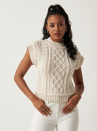 Textured Sleeveless Sweater with Crew Neck-Sweaters & Cardigans-image-1