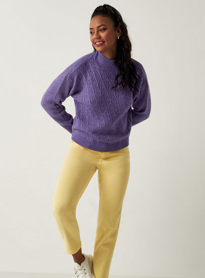 Textured High Neck Sweater with Long Sleeves-Sweaters & Cardigans-image-1