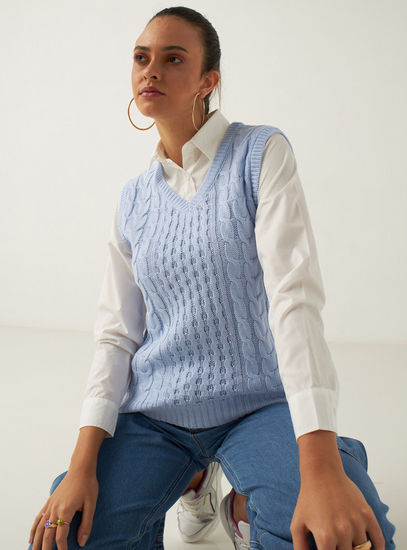 Textured V-neck Tabard Sweater-Sweaters & Cardigans-image-0