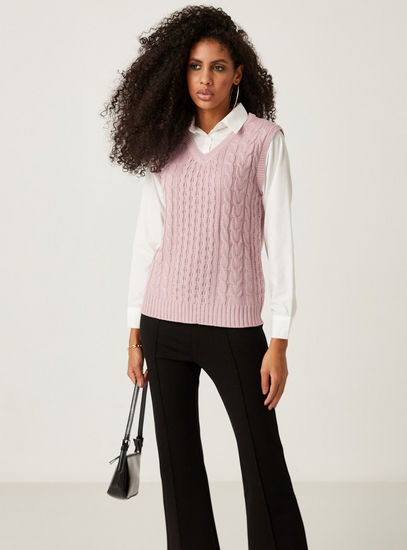 Textured V-neck Tabard Sweater-Sweaters & Cardigans-image-0
