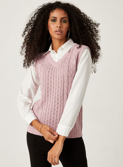 Textured V-neck Tabard Sweater-Sweaters & Cardigans-image-1