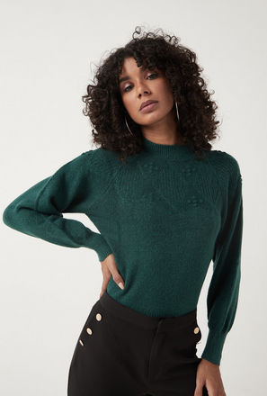 Textured Jacquard Jumper with Crew Neck and Long Sleeves