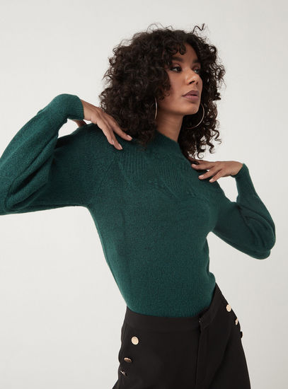 Textured Jacquard Jumper with Crew Neck and Long Sleeves-Sweaters & Cardigans-image-1
