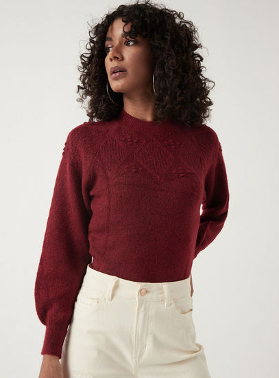 Textured Jacquard Jumper with Crew Neck and Long Sleeves-Sweaters & Cardigans-image-1