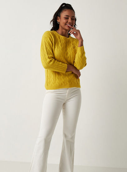 Textured Sweater with Crew Neck and Long Sleeves-Sweaters & Cardigans-image-0