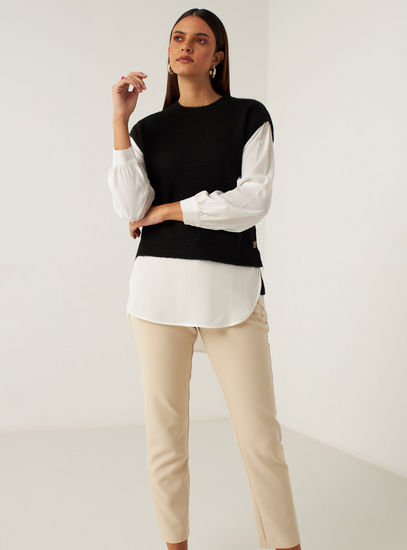 Solid Tabard Sweater with Button Detail-Sweaters & Cardigans-image-0