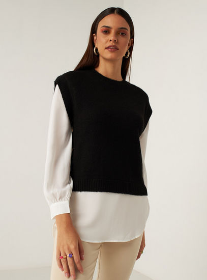 Solid Tabard Sweater with Button Detail-Sweaters & Cardigans-image-1