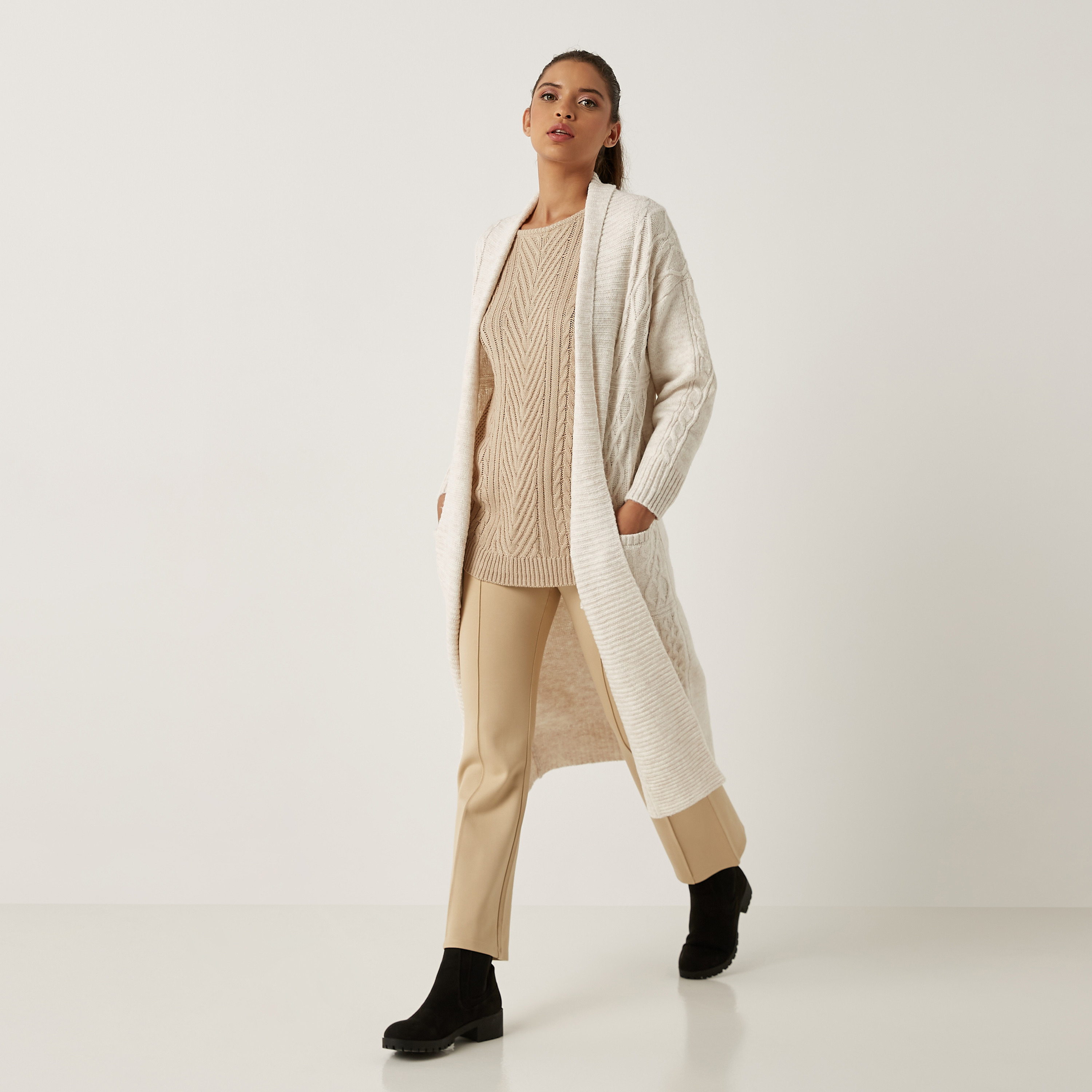 Open front high outlet low cardigan