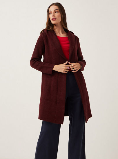 Solid Cardigan with Long Sleeves and Hood-Sweaters & Cardigans-image-0