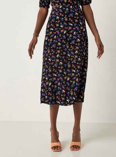 Floral Print Midi Skirt with Zip Closure