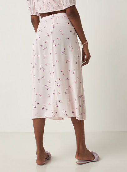 Floral Print Midi Skirt with Zip Closure